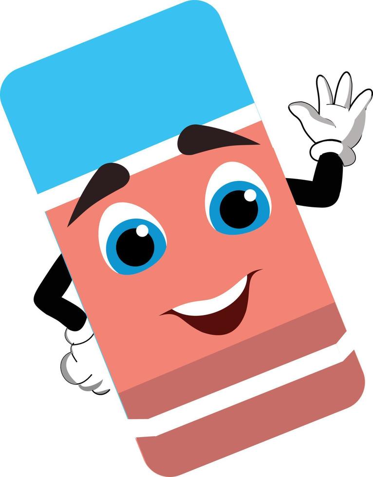 una bonita goma de borrar azul claro y rosa con carita sonriente vector