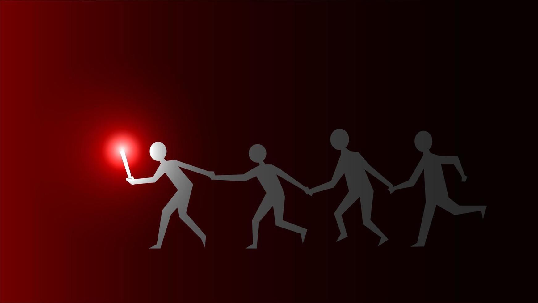 Cartoon illustration of a leader guiding his followers in the dark vector