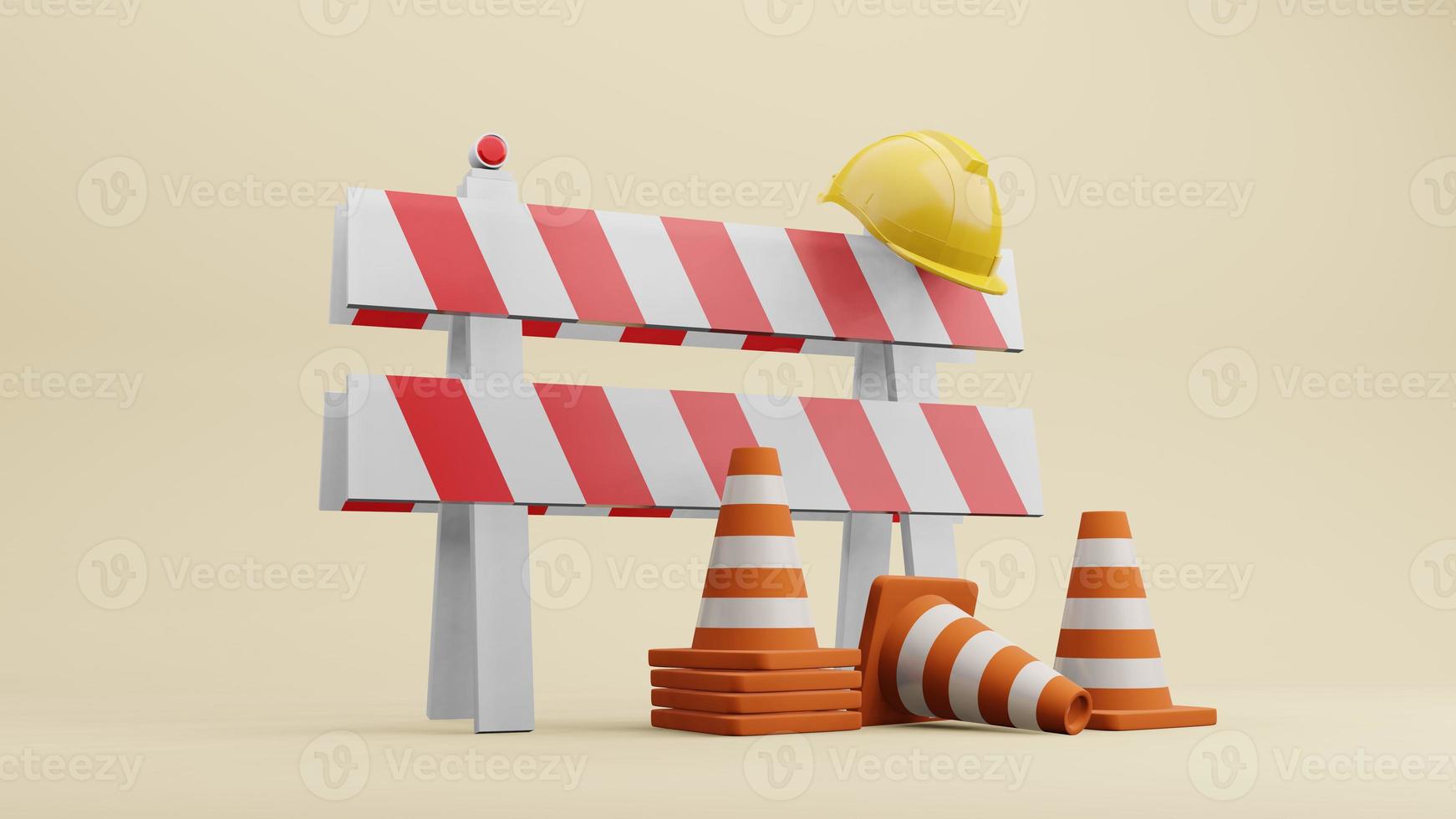 Traffic cones road cones safety helmet  3d rendering photo