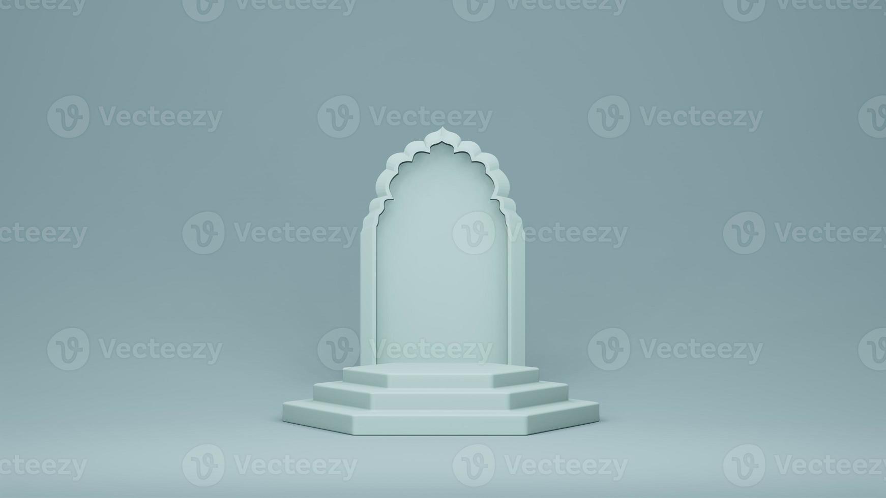 Step Stage Podium Stage backdrop with Arabic arch . 3d rendering photo