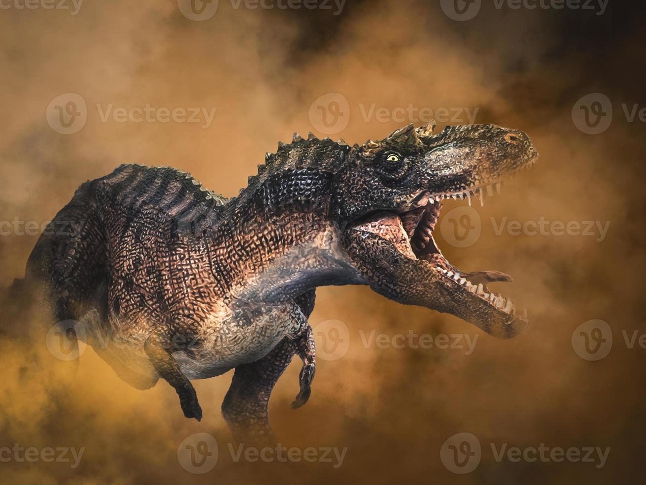 dinosaurio gorgosaurus sobre fondo de humo foto