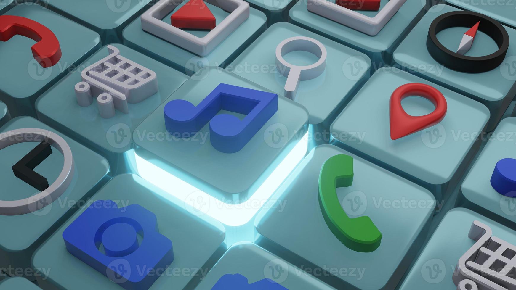 Music notes, song, melody icon on square shape , 3d rendering photo