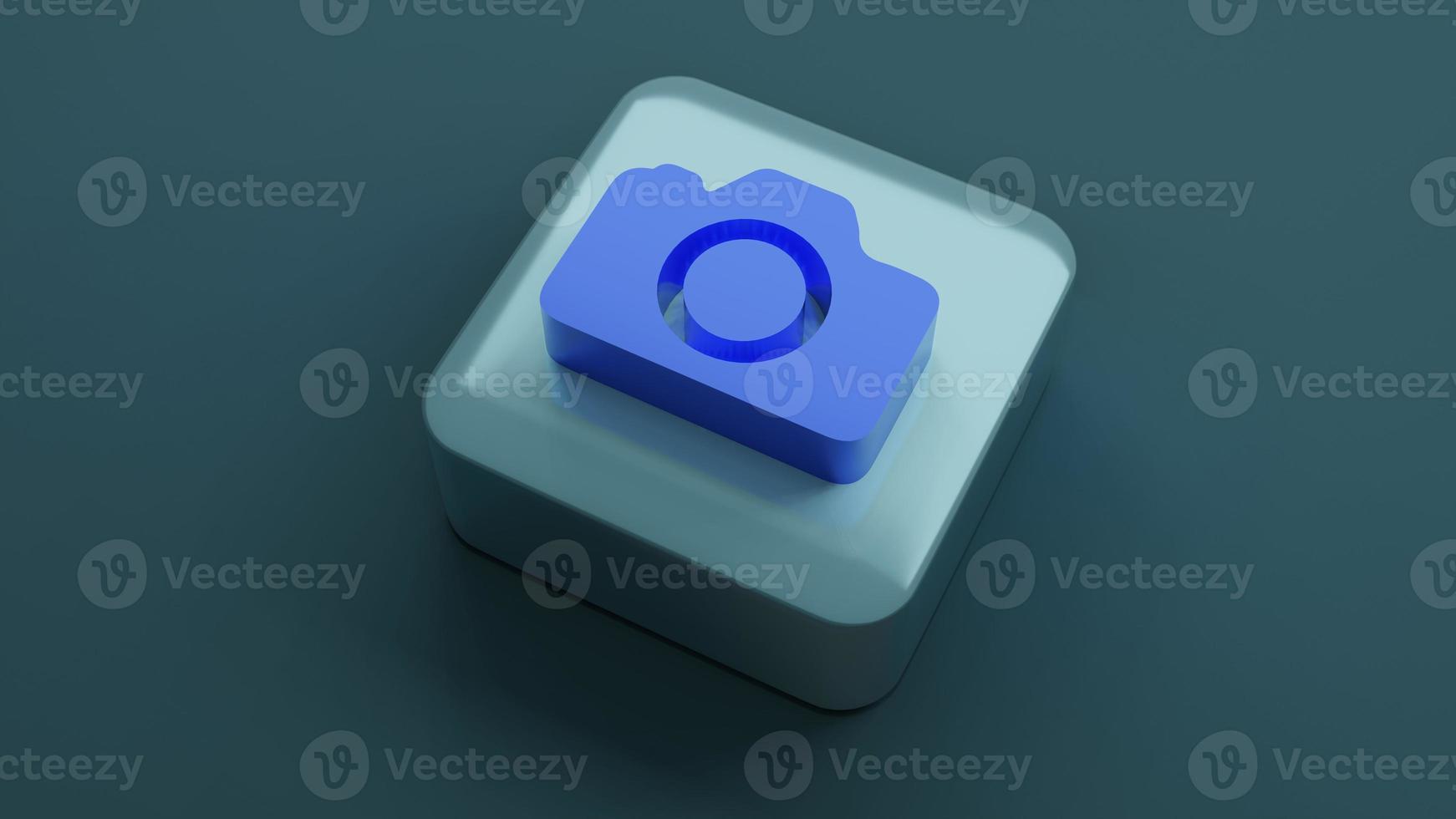 camera icon on square shape , 3d rendering photo