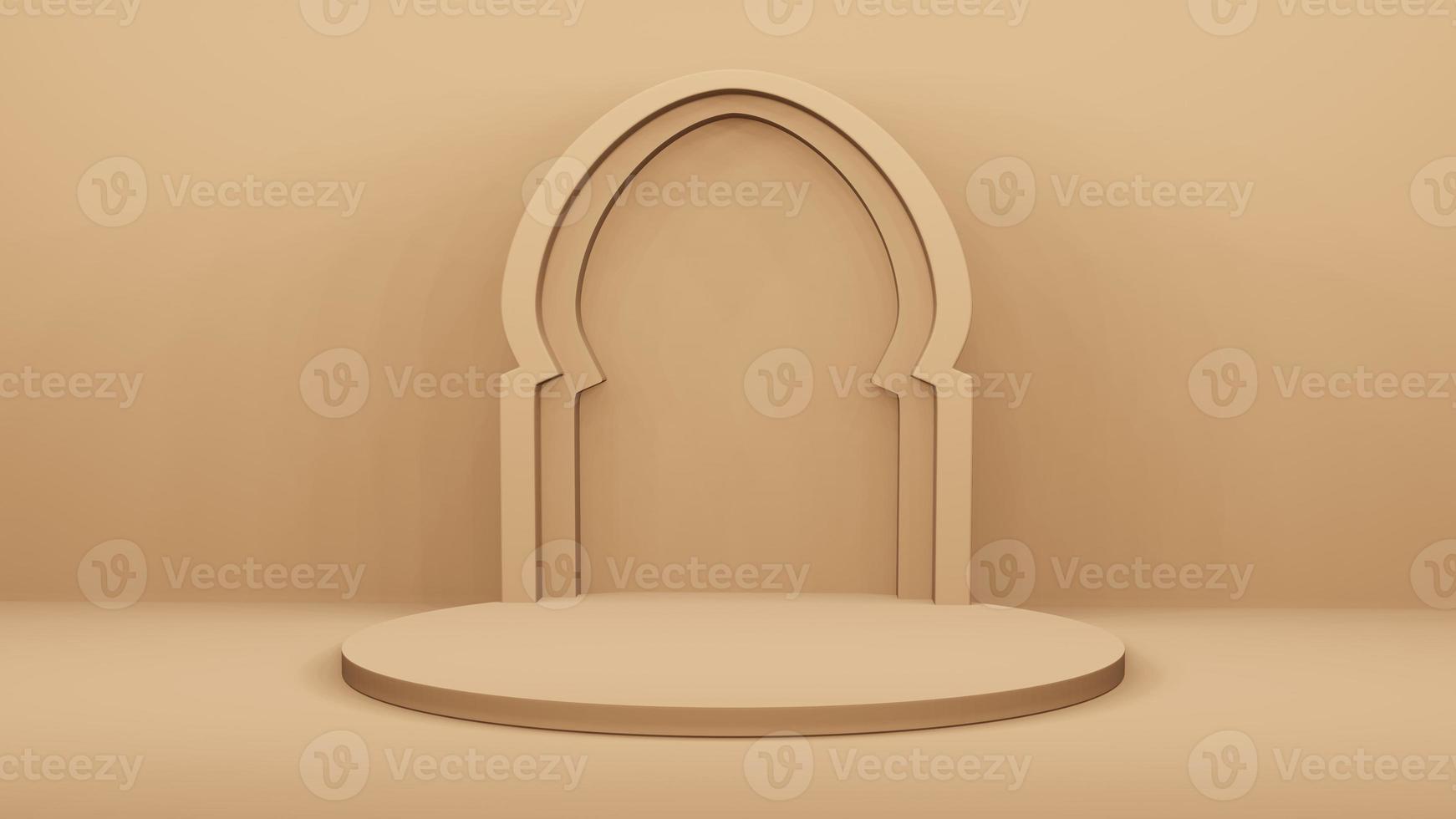 Step Stage Podium  Stage backdrop with Arabic arch . 3d rendering photo