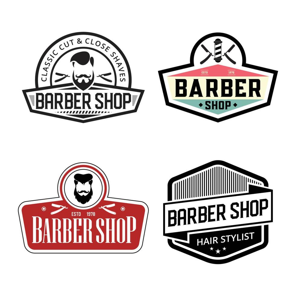 conjunto de emblema de barbería vintage. plantillas de logotipo de peluquero. emblemas retro de peluquería. vector