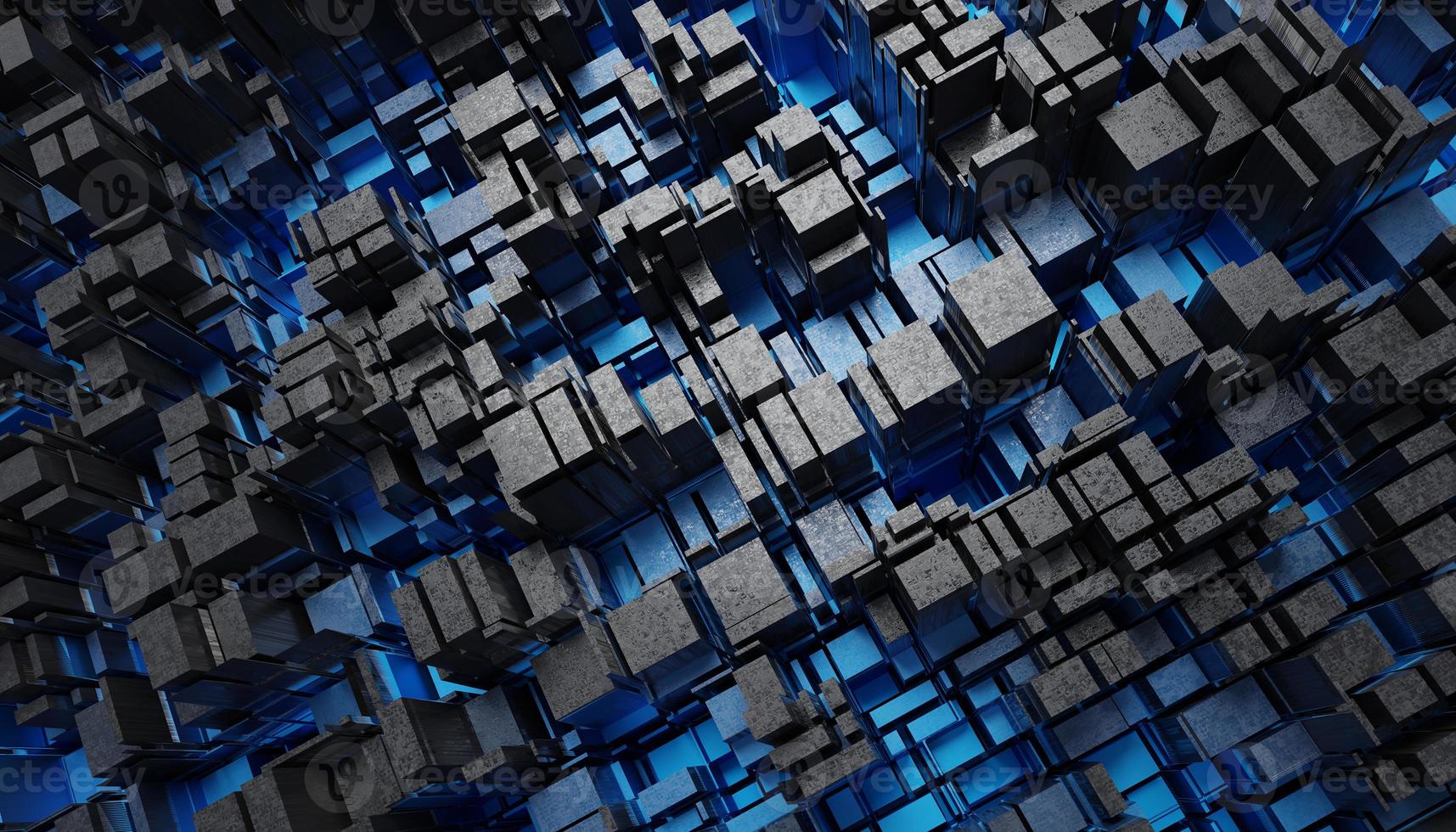 Futuristic Blue and Black squares extruded abstract background , 3d rendering photo