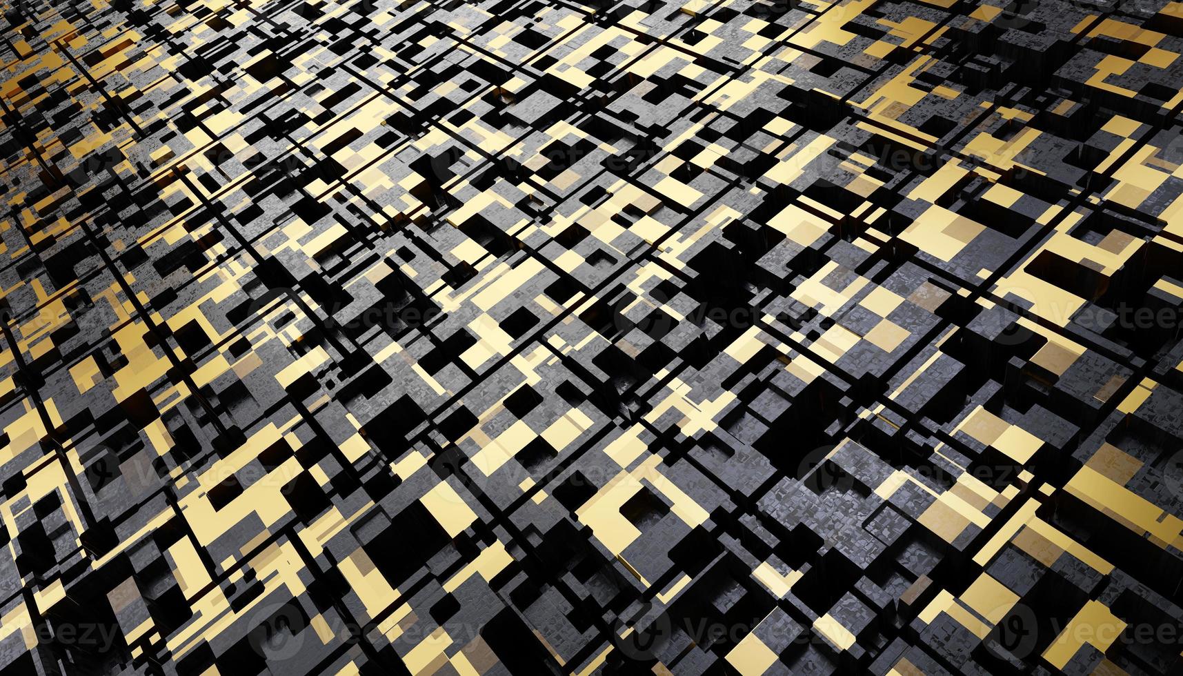 Futuristic Gold and Black squares extruded abstract background , 3d rendering photo