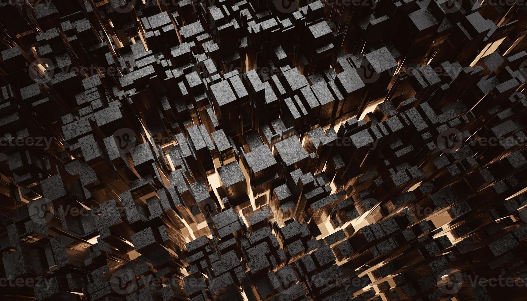 Futuristic Gold and Black squares extruded abstract background , 3d rendering photo