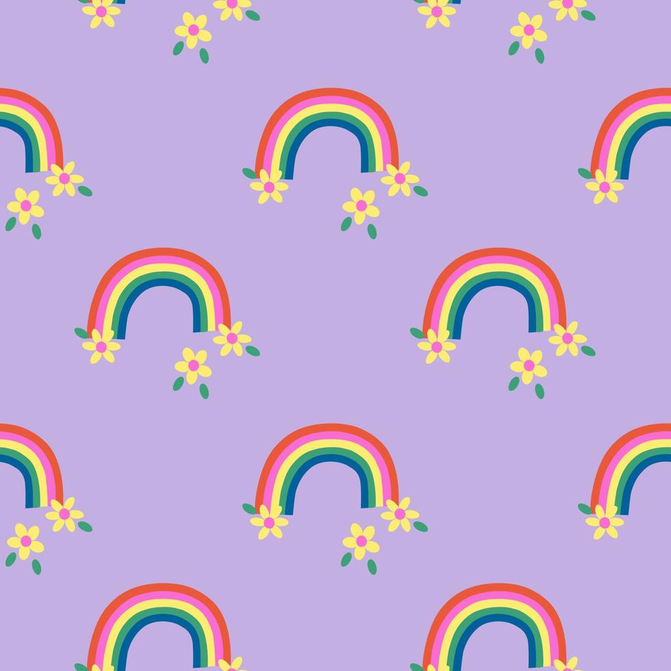 Colorful rainbows with Floral seamless vector repeat pattern. Design For Use Background, Wrapping Paper, All Over Print And Others