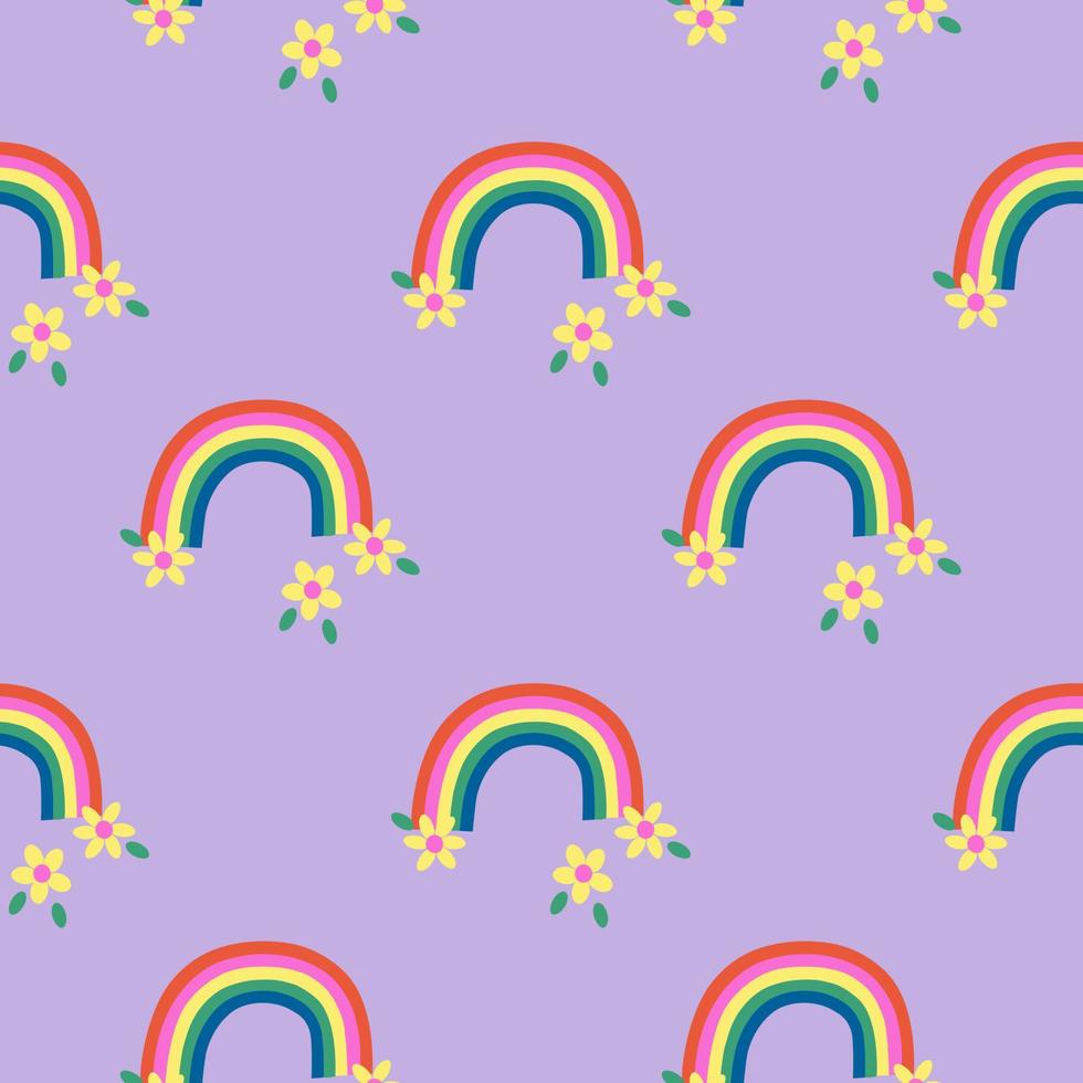 Colorful rainbows with Floral seamless vector repeat pattern. Design For Use Background, Wrapping Paper, All Over Print And Others