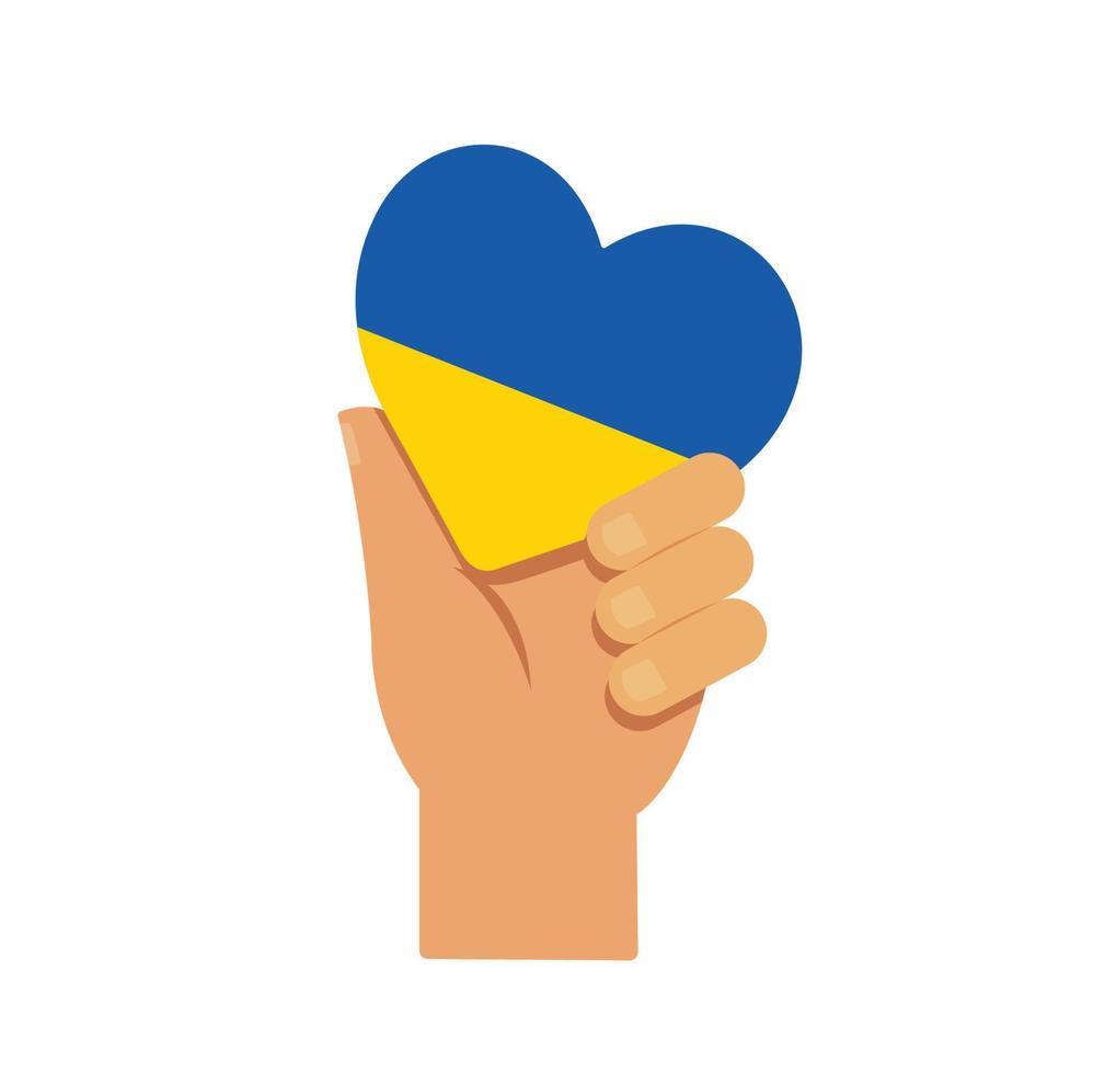 Manos sosteniendo la bandera de Ucrania en forma de corazón ilustración vectorial vector