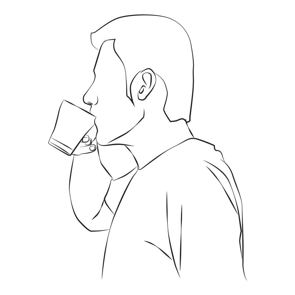 boceto de un hombre tomando café vector