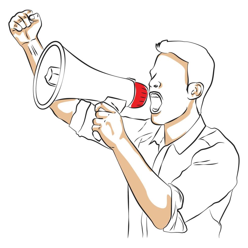 Sketch Young man with megaphone vector