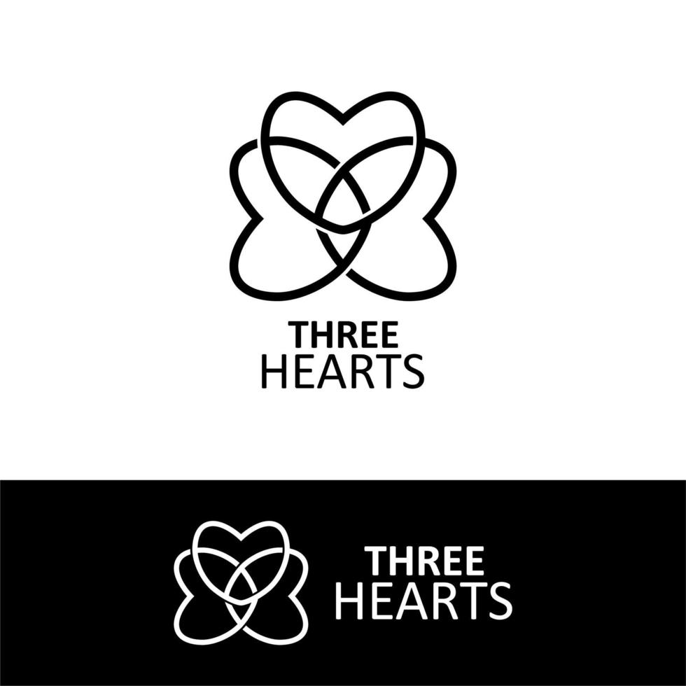 three hearts logo in one vector