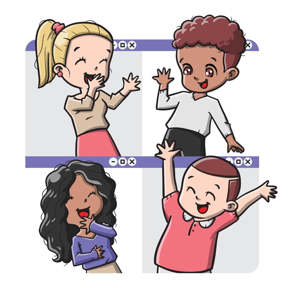 Cute People Online Meet Up Cartoon Vactor Illustration vector