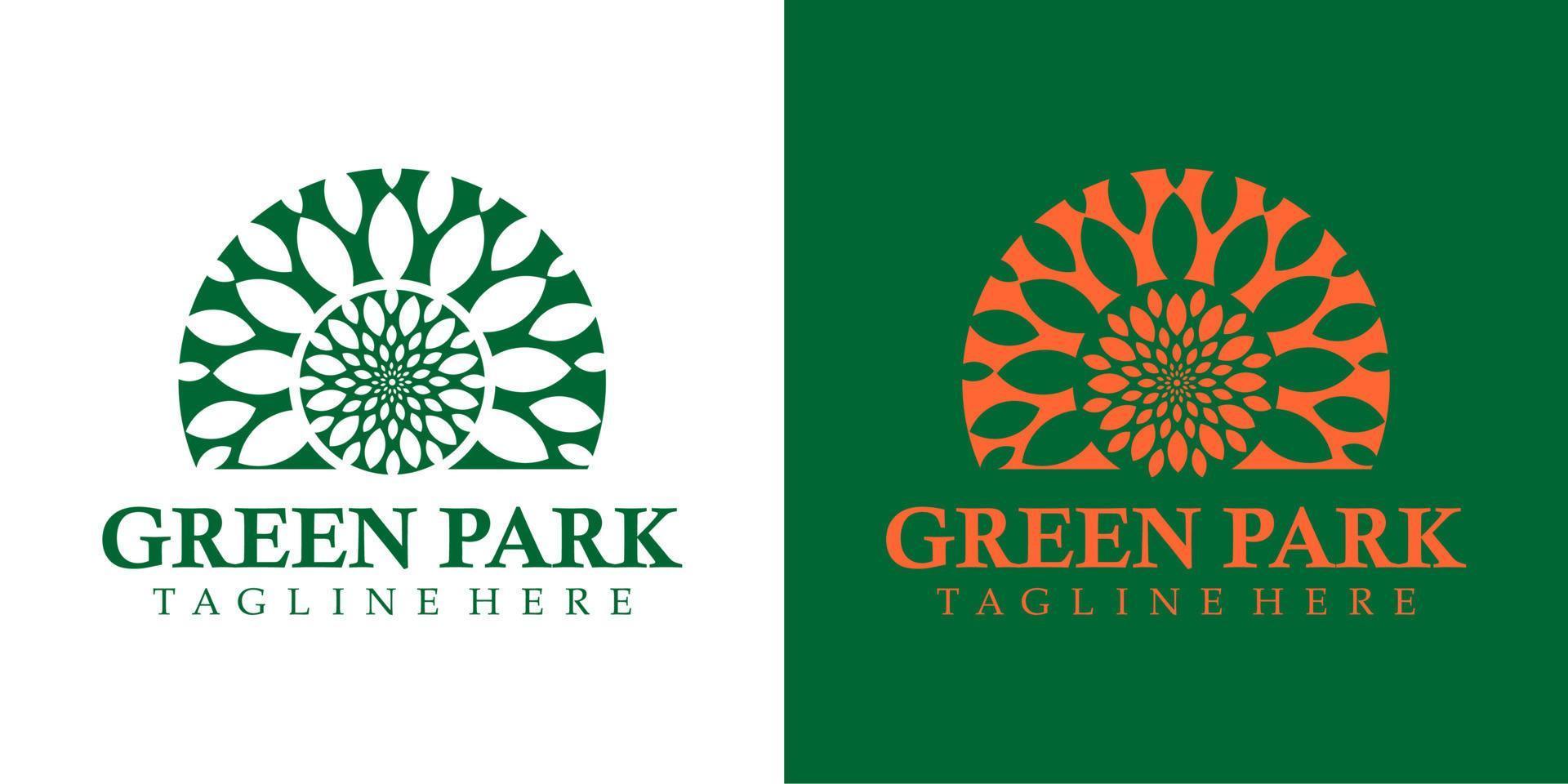 green park logo design. tree, leaf, root with negative space style. suitable for urban green park logo. vector