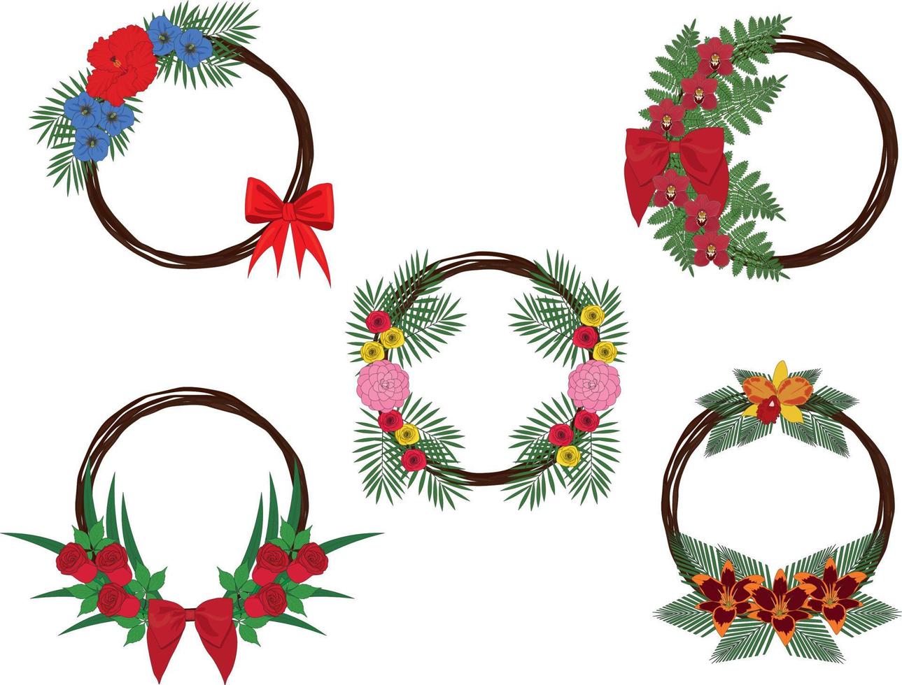 Summer decoration wreath ideas collection vector illustration