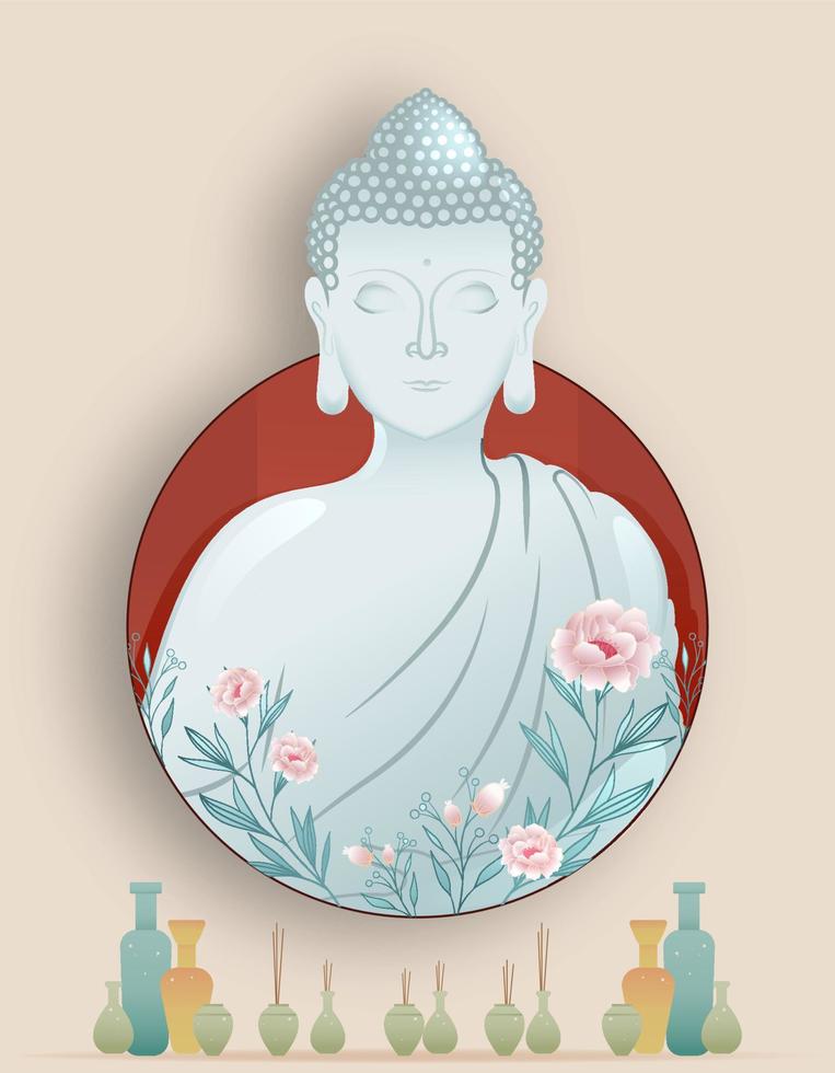 Vesak Day Creative Concept for Card or Banner. Happy Buddha Day with Siddhartha Gautama Statue vector