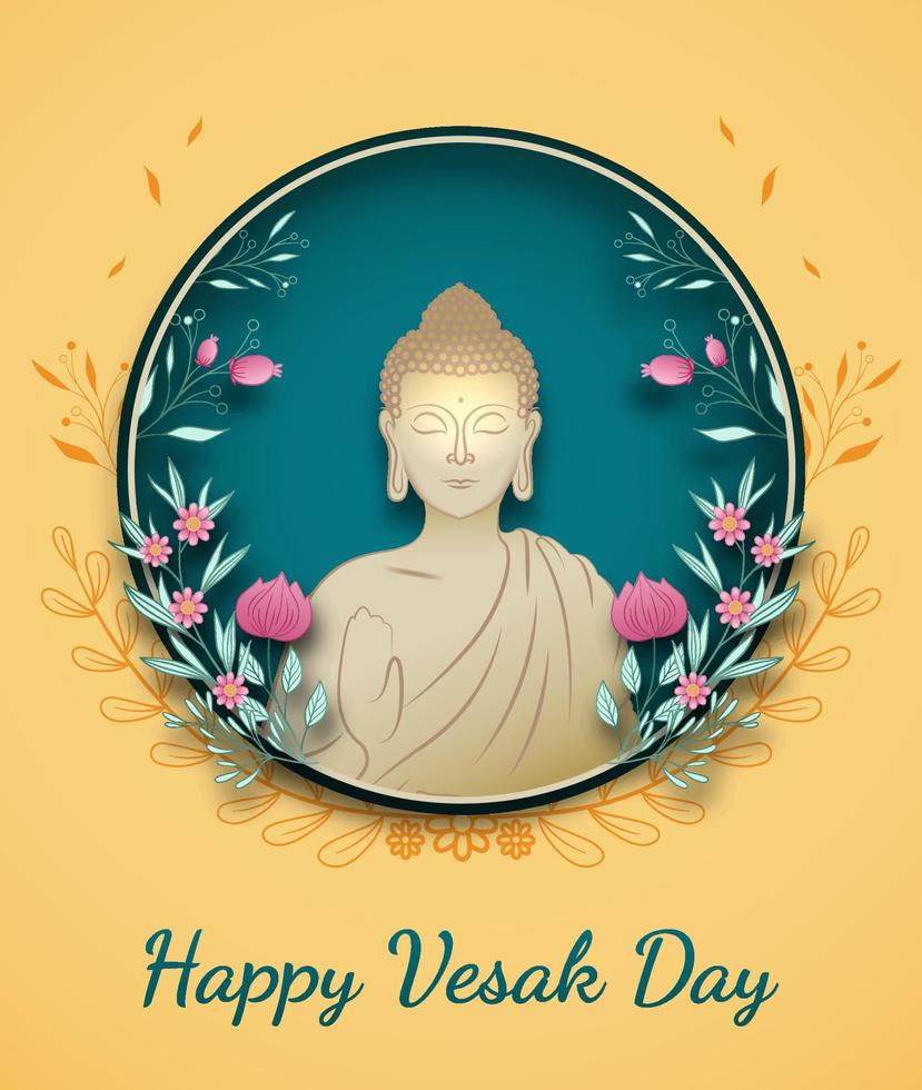 concepto creativo del día vesak para tarjeta o pancarta. feliz día de buda con la estatua de siddhartha gautama vector