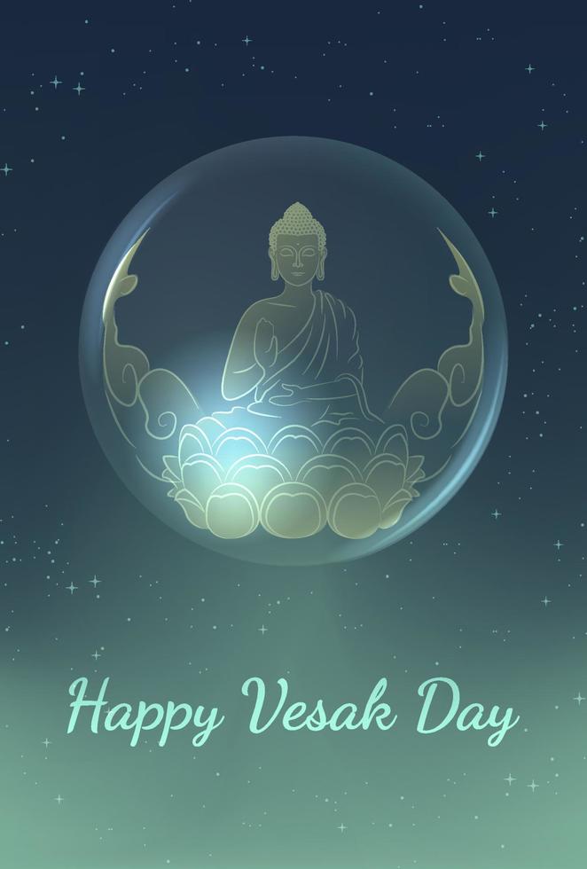 Vesak Day Creative Concept for Card or Banner. Happy Buddha Day with Siddhartha Gautama Statue vector