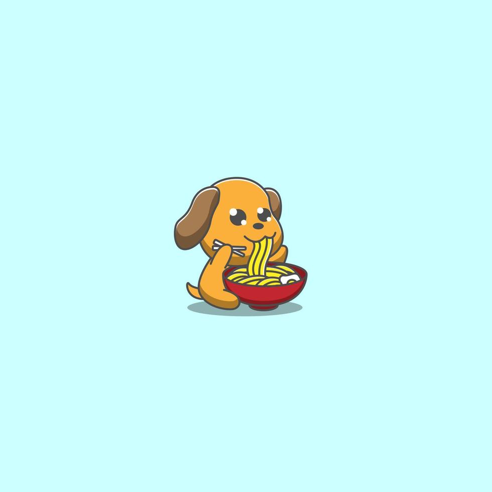 dog eating ramen vector