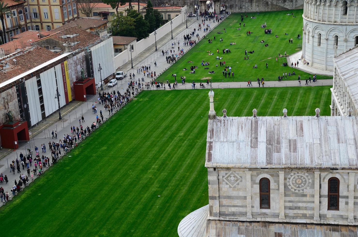 many tourists from above at Cathedral of Pisa photo