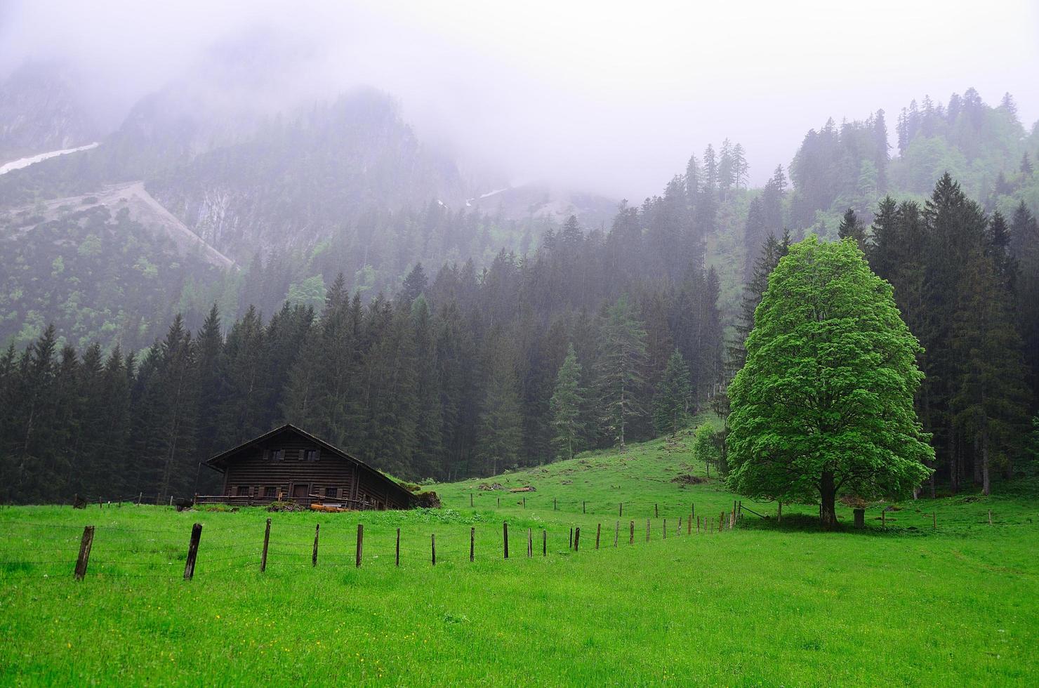 paisaje de montaña bajo la lluvia foto