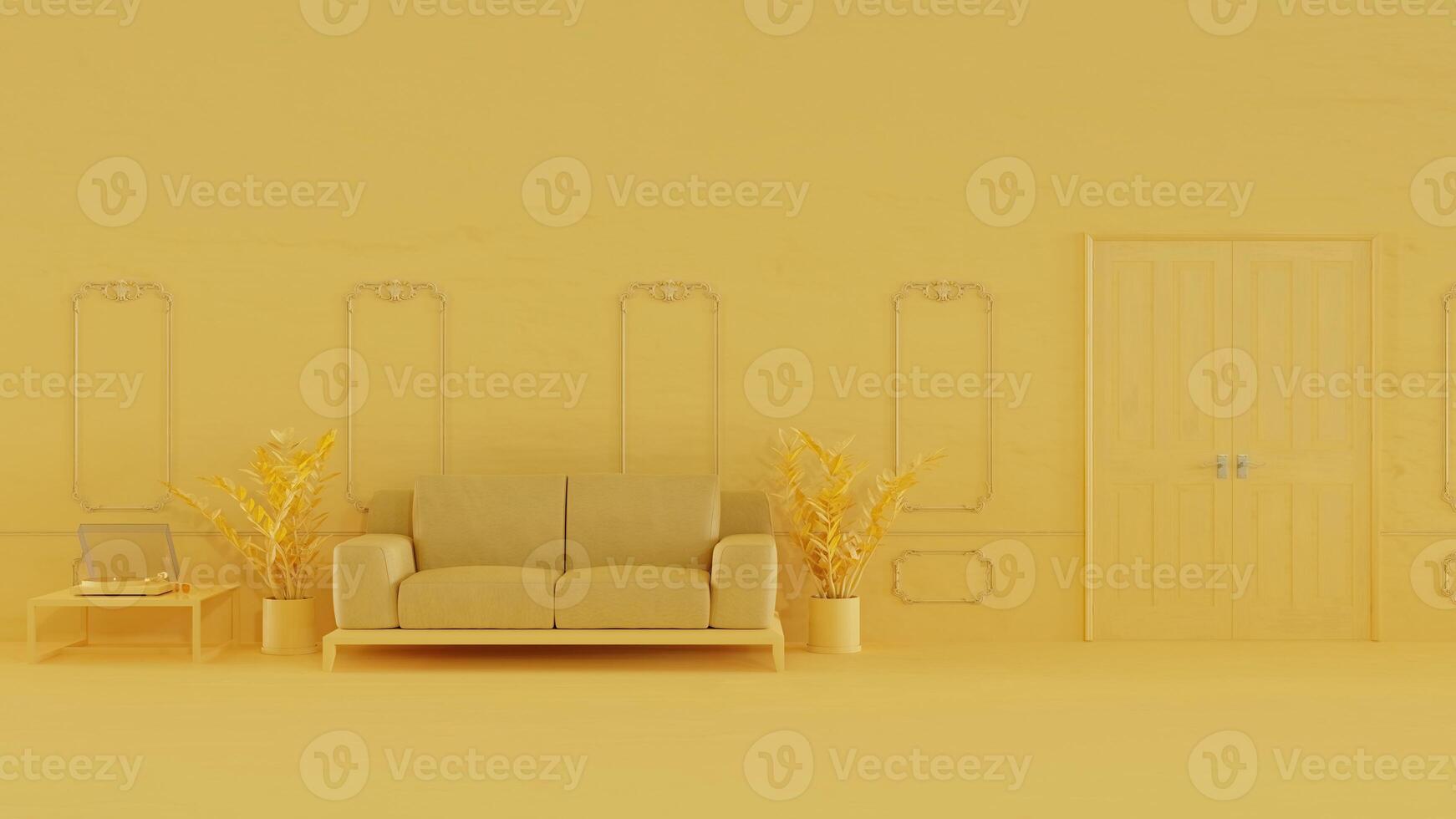 abstract background of yellow room with sofa, 3D rendering photo