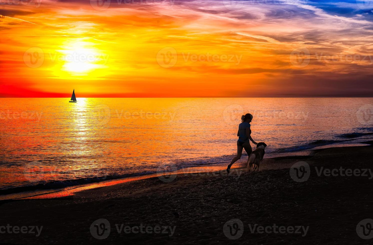 Girl with dog on the beach photo