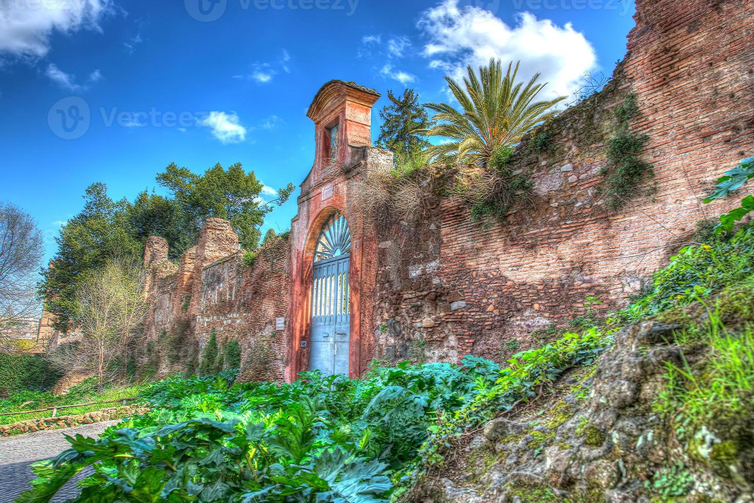 Entrance sacred Sebastian's church from Palatin, Rome, Italy - HDR image photo