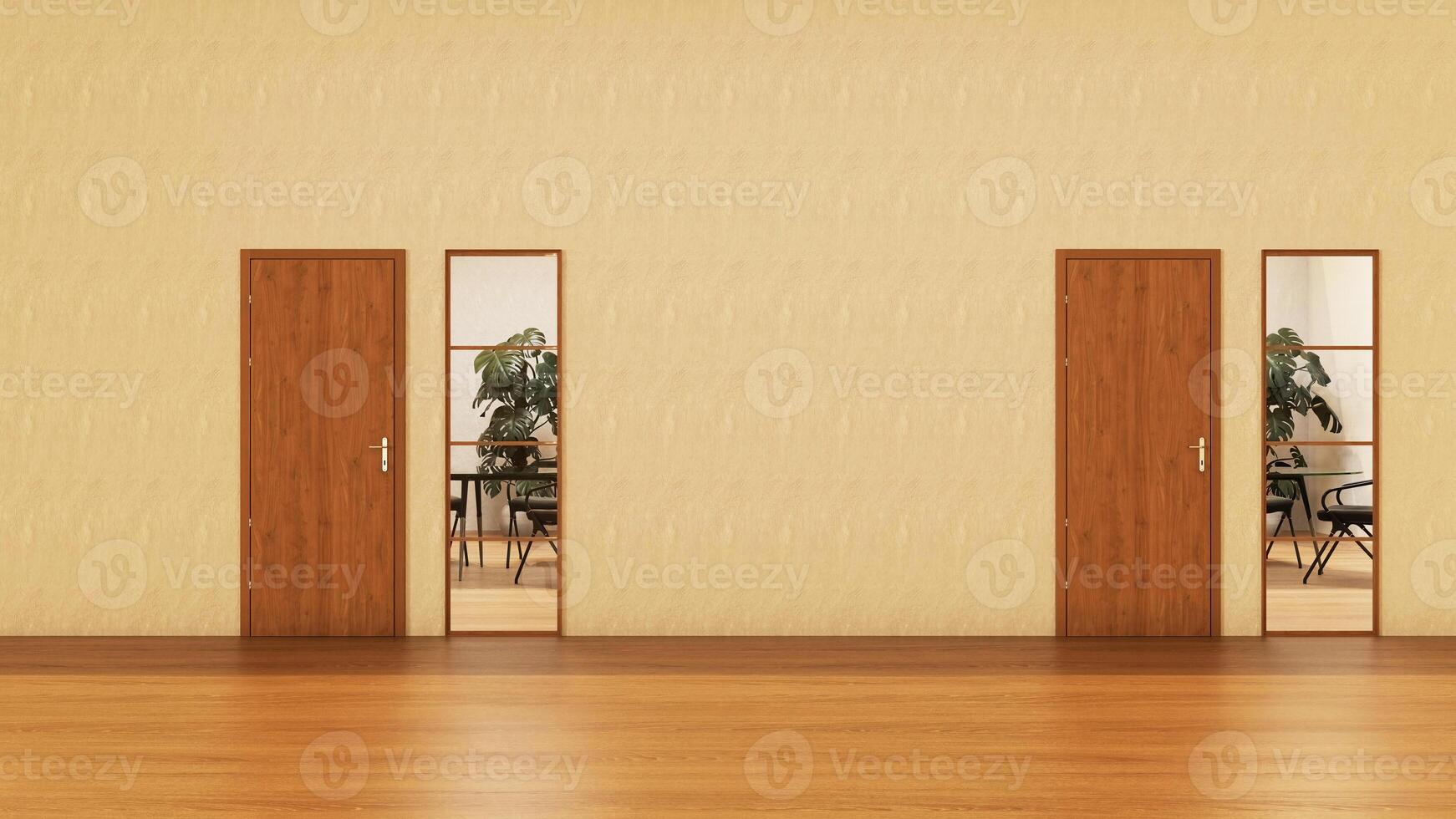 background of front view office working room with door and window , 3D rendering photo