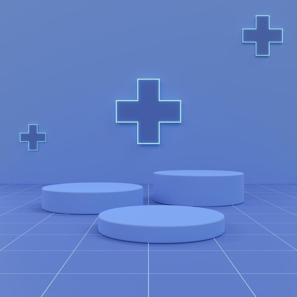 Minimal product podium with glow medical cross 3D render illustration photo
