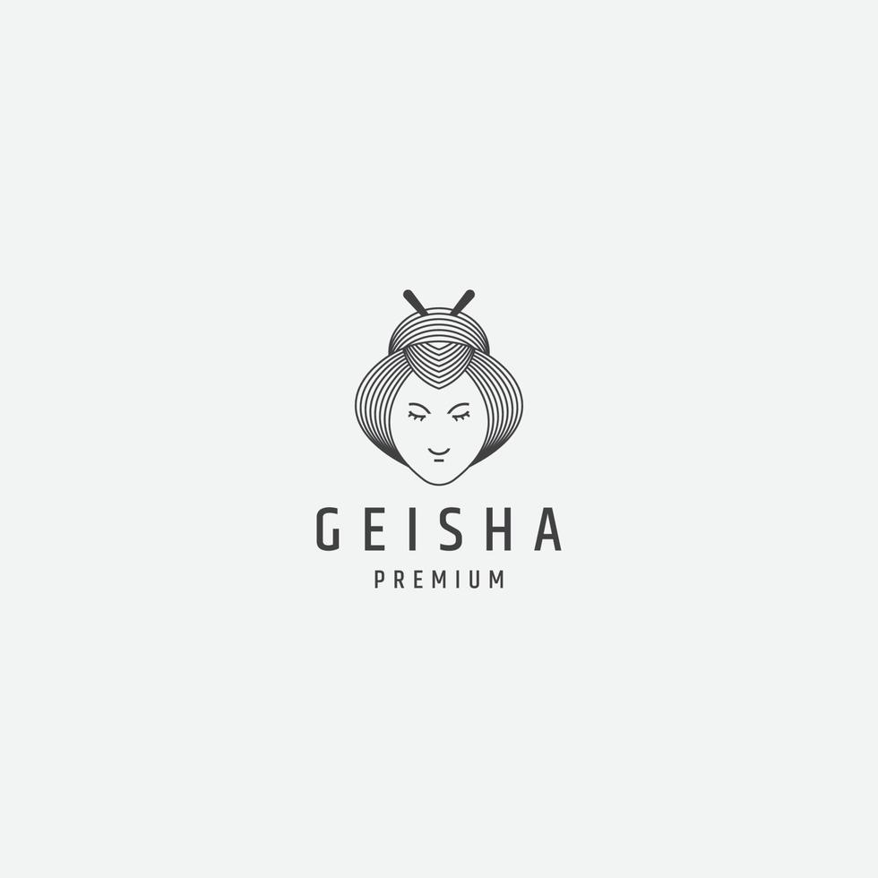 plantilla de diseño de icono de logotipo de línea de cabeza de geisha vector
