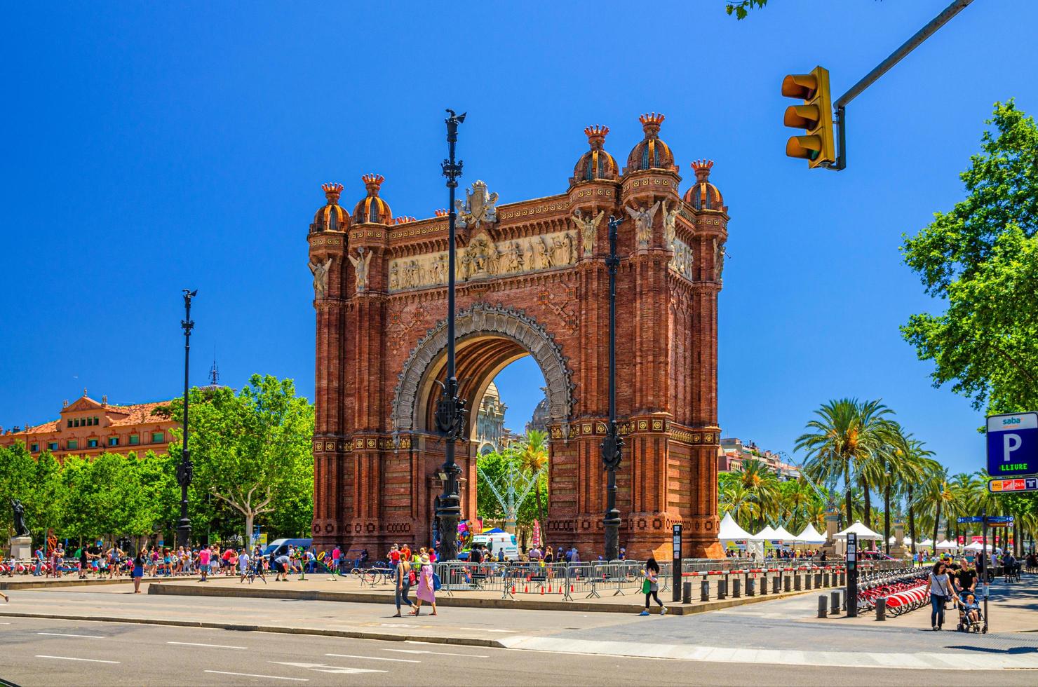 Barcelona, Spain - June 11, 2017 Arc de Triomf or Arco de Triunfo is triumphal arch in Barcelona city historical centre photo