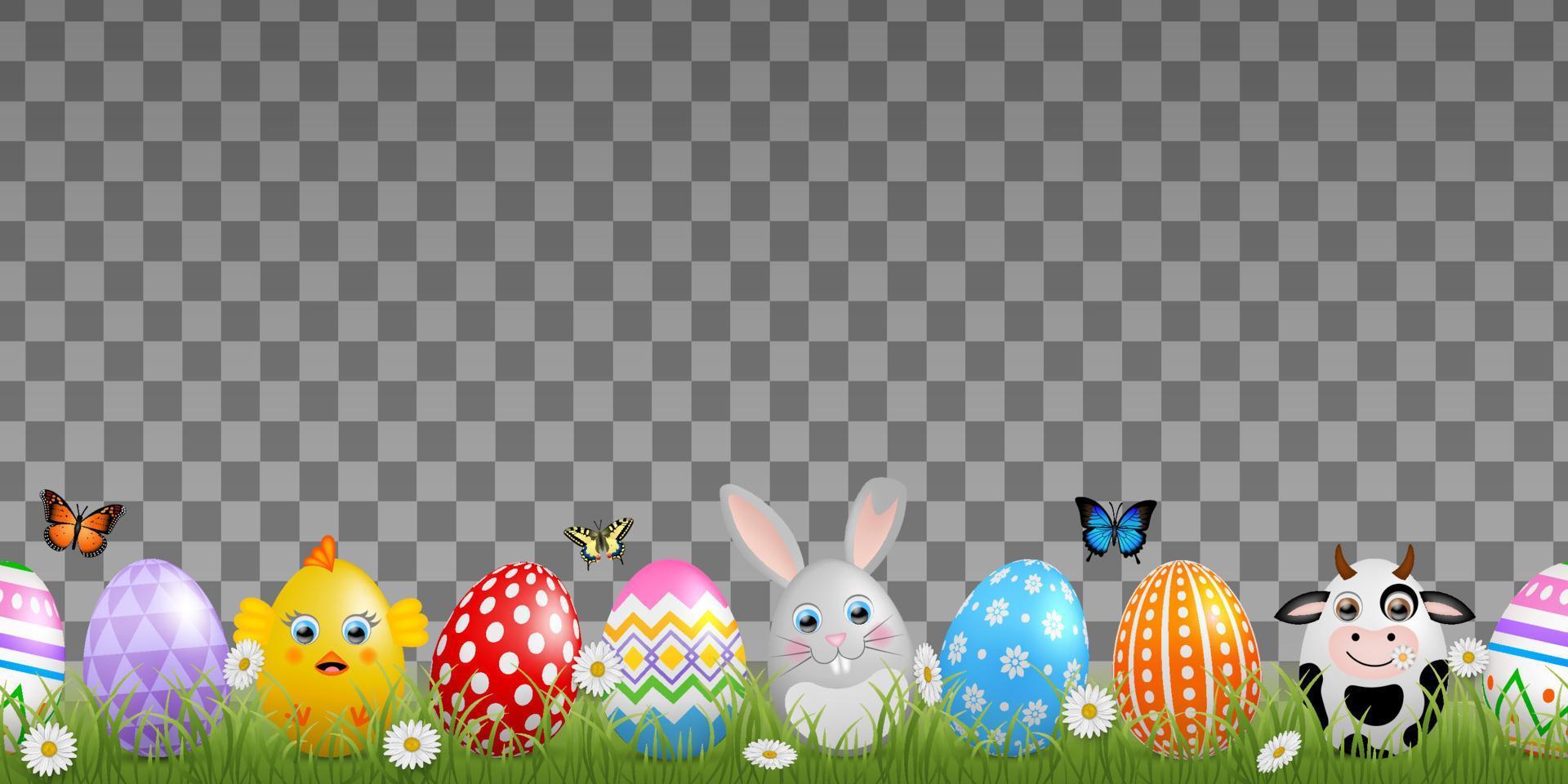 seamless easter border with colorful eggs vector