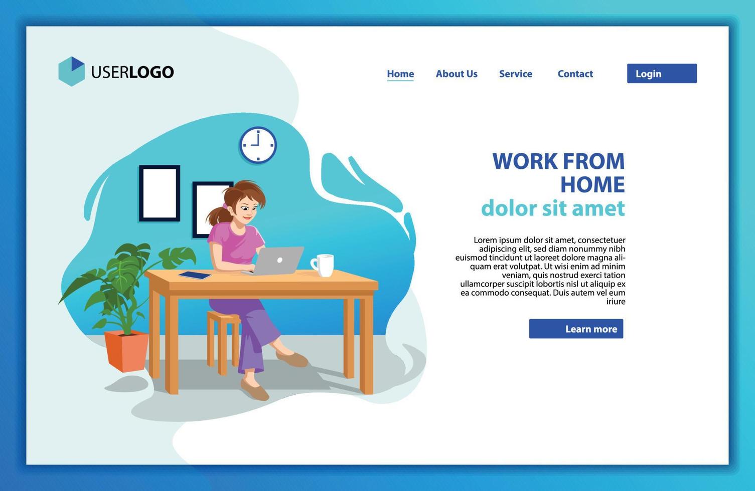 Girl working at home new normal concept. Concept illustration work stay at home. Web Design Vector Template.