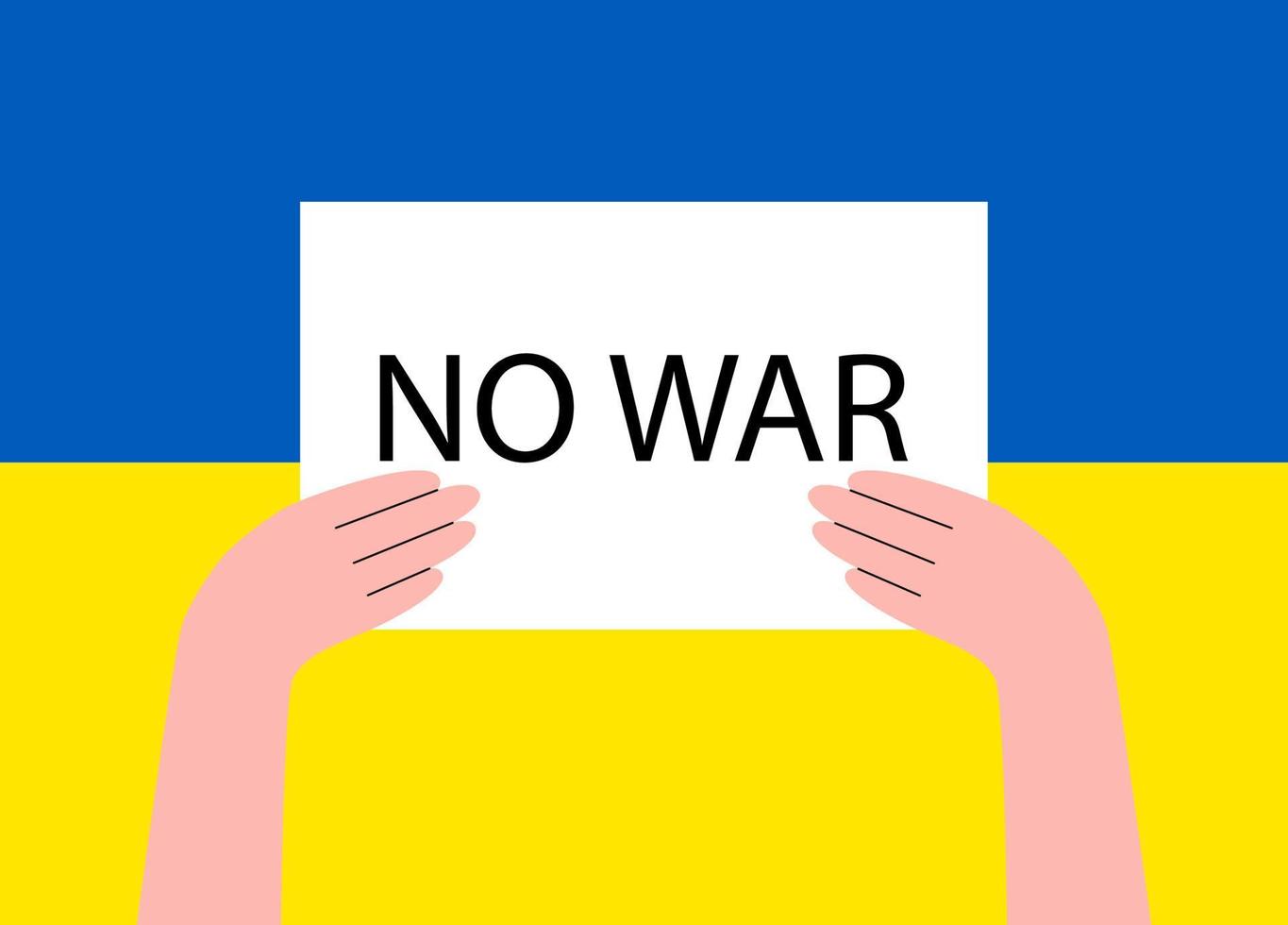 Person holding banners in color flag Ukraine. No war. Anti-war demonstration. Stay with Ukraine concept. Vector illustration isolated on white background