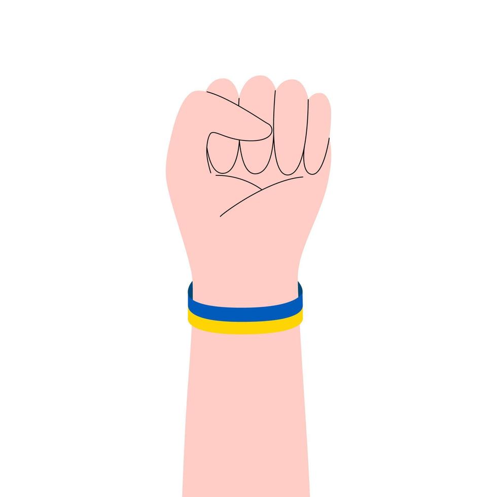 Person clenched his hand into a fist. No war in Ukraine. Anti-war demonstration. Stay with Ukraine concept. Vector illustration isolated on white background.