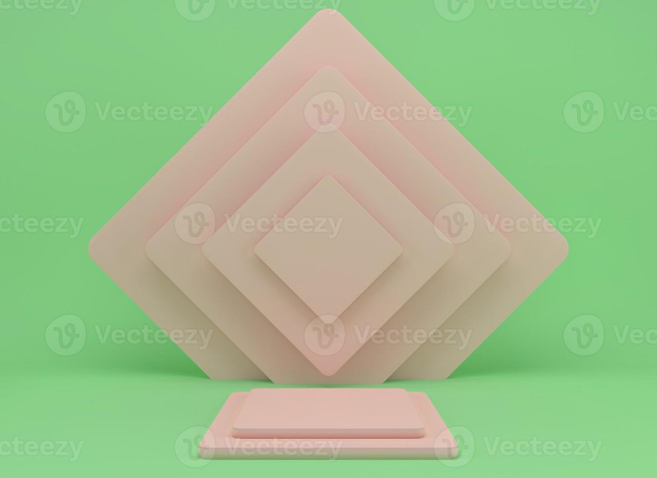 3d rendering studio with geometric shapes, podium on the floor. Platforms for product presentation, mock up background. photo