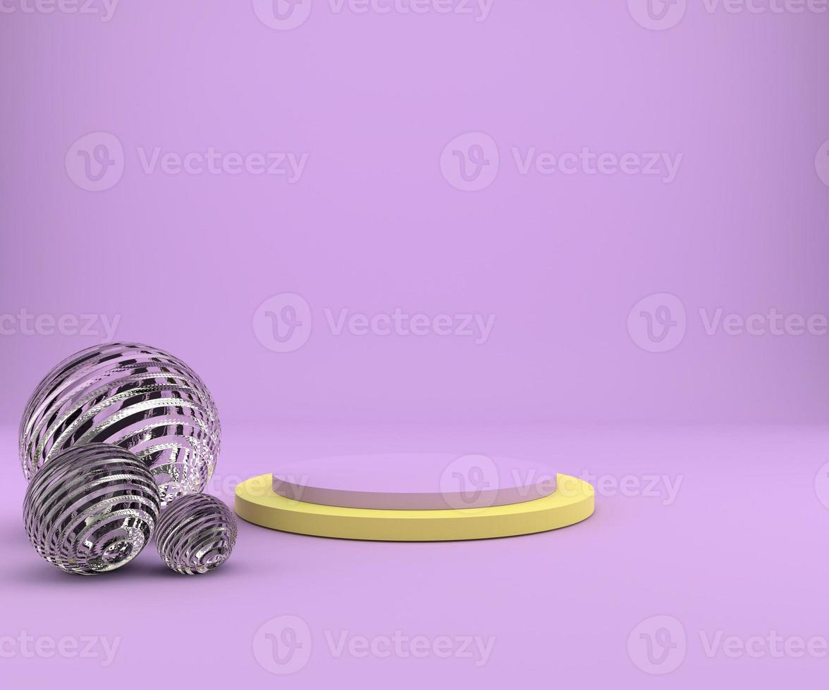 3d rendering studio with geometric shapes, podium on the floor. Platforms for product presentation, mock up background. photo