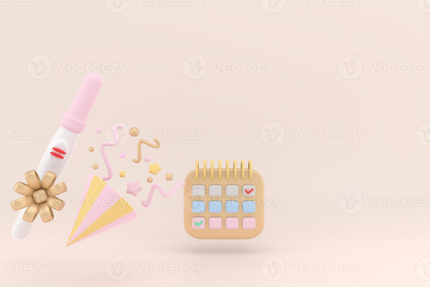 Positive Plastic Pregnancy Test on a pink background with copy space. 3d Rendering. photo