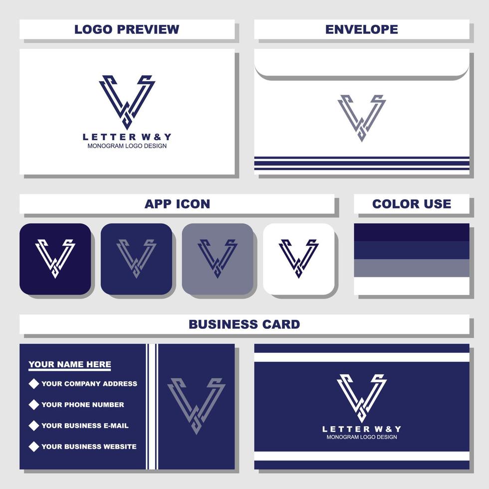 Creative letter W and Y monogram logo with business card and envelope template vector