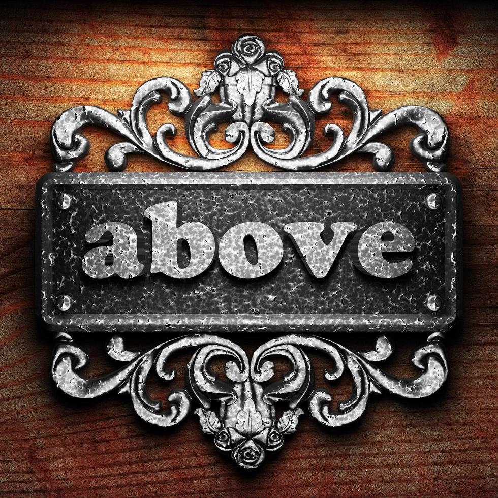 above word of iron on wooden background photo