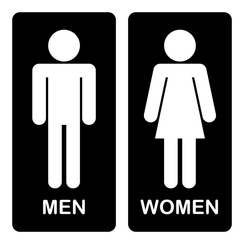 Male And Female Toilet Restroom Sign Logo Black Background Silhouette With Text Men And Women 