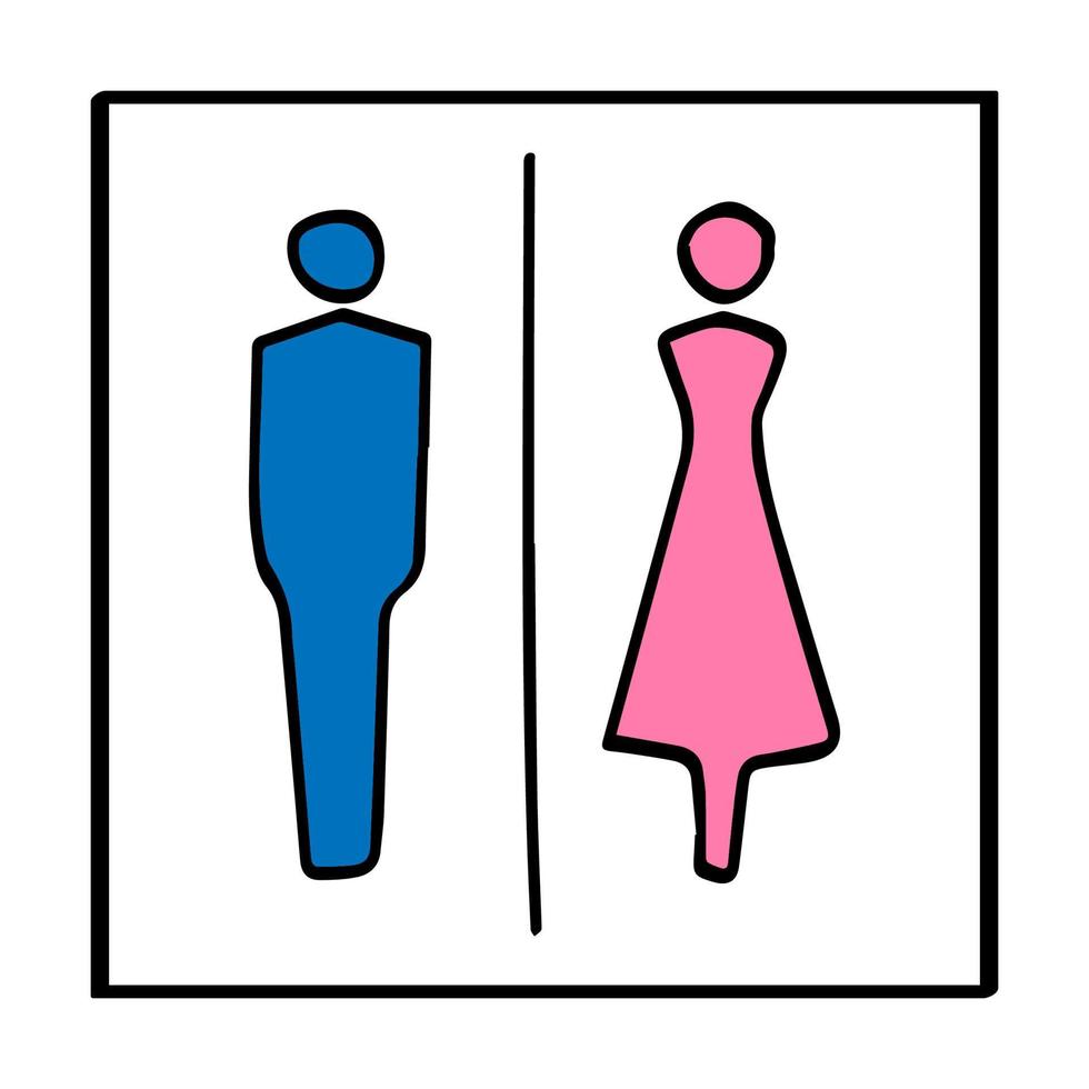 male female toilet restroom sign logo, hand drawn silhouette, man in blue, woman in pink vector