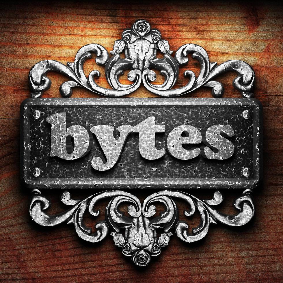 bytes word of iron on wooden background photo