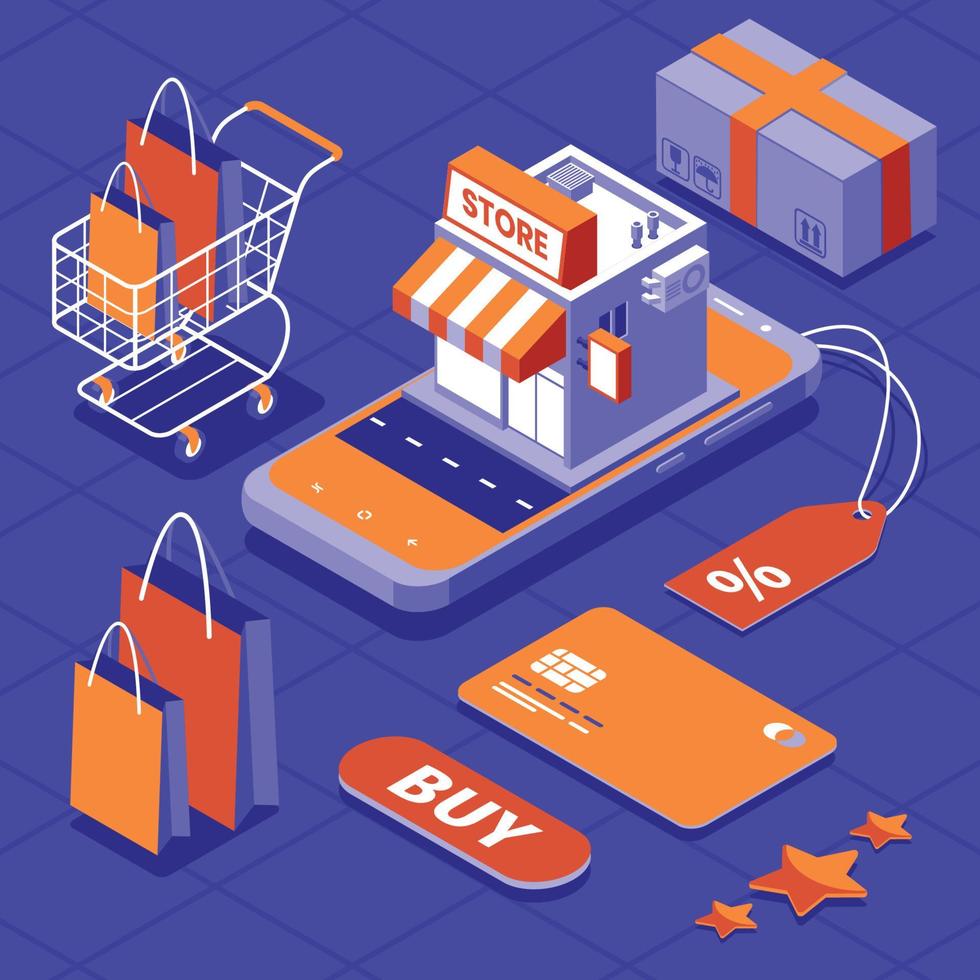 Isometric Store Building Online Shopping vector