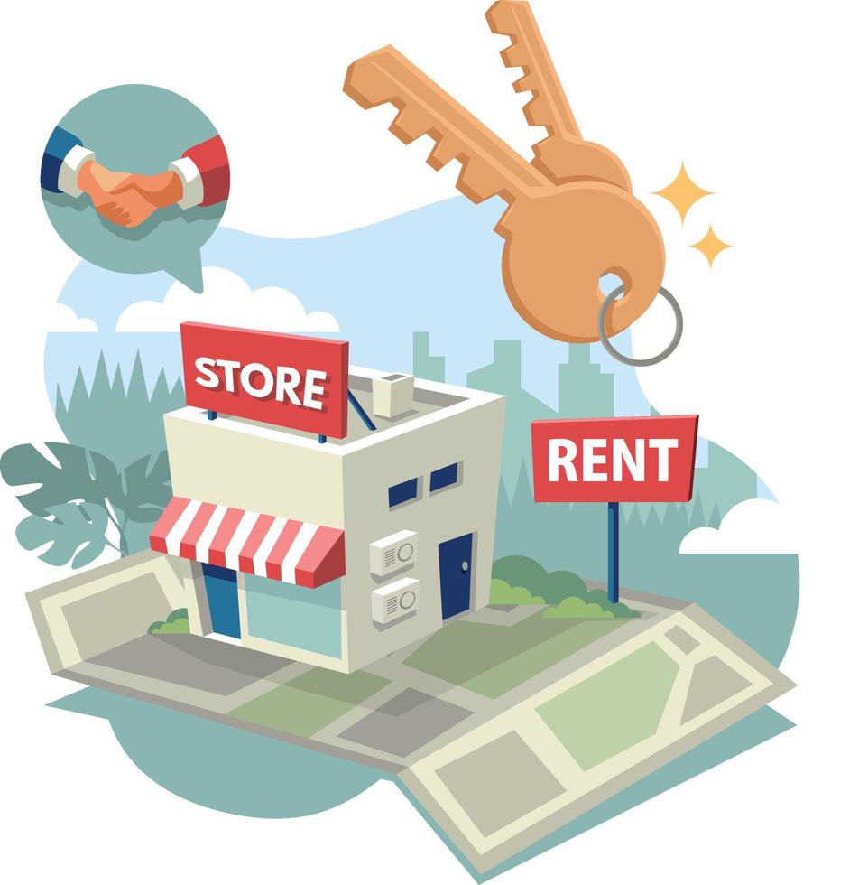 tienda en alquiler. Ilustración de vector de propiedad