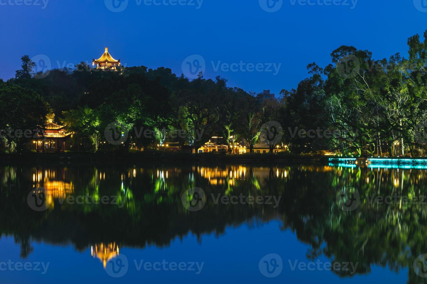 Xihu, West Lake, park located in Fuzhou of Fujian, China at night photo