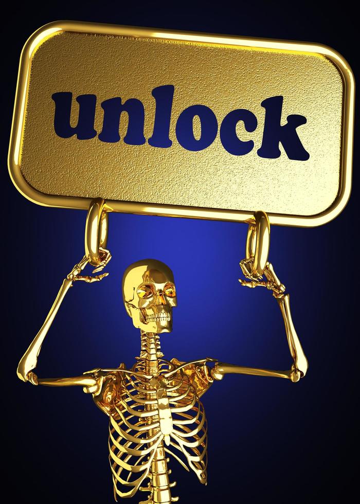unlock word and golden skeleton photo